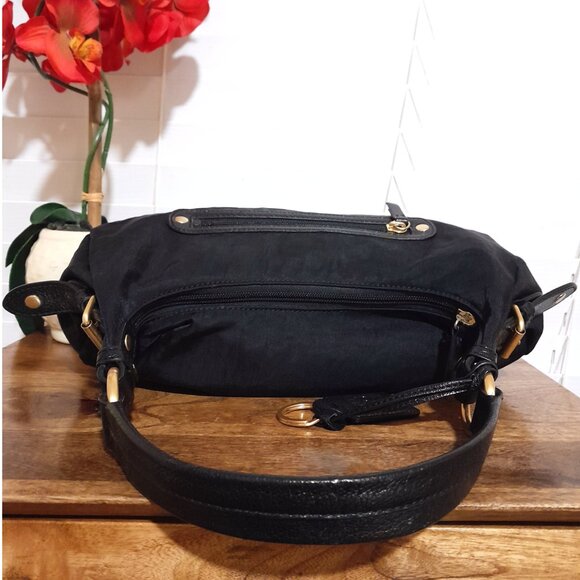 Leather Nylon Ellington Medium Size Solid Black Gold Shoulder Bag Minimalist - Picture 6 of 14